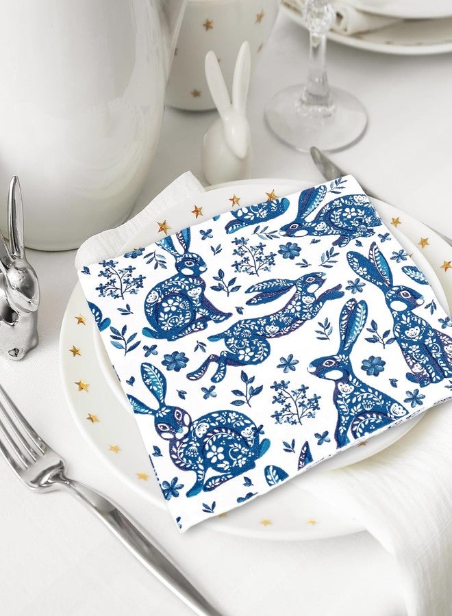 JarThenaAMCS مناديل ورقية لعيد الفصح من جارثينا إيه إم سي إس، عبوة من 80 منديل، مزينة برسومات أرنب صيني، للاستخدام مرة واحدة، لون أزرق، مناسبة للغداء والعشاء، مثالية لتزيين طاولات الحفلات، مقاس 6.5 × 6.5 بوصة - Image 5